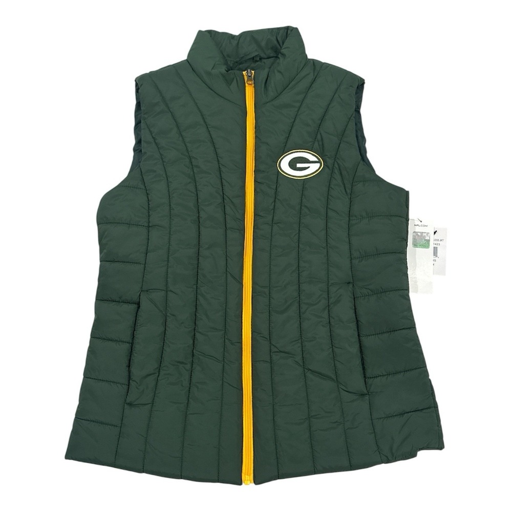 Women's‎ NFL Green Bay Packers Full Zip Puffer Jacket Vest Sleeveless Sz Medium